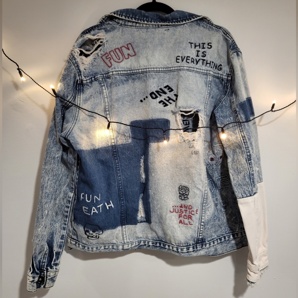 DNM Collection Medium Distressed Embroidered Reworked Denim Jacket - Picture 14 of 16